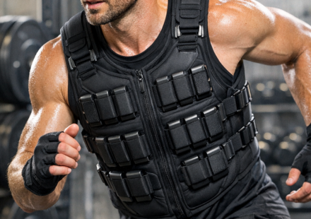Hombre entrenando con chaleco lastrado en un gimnasio