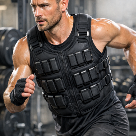 Hombre entrenando con chaleco lastrado en un gimnasio